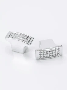 2 núm ngăn kéo bằng nhựa, tay cầm ngăn kéo trang trí bằng đá rhinestone hiện đại cho tủ - Bạc - Xem 2