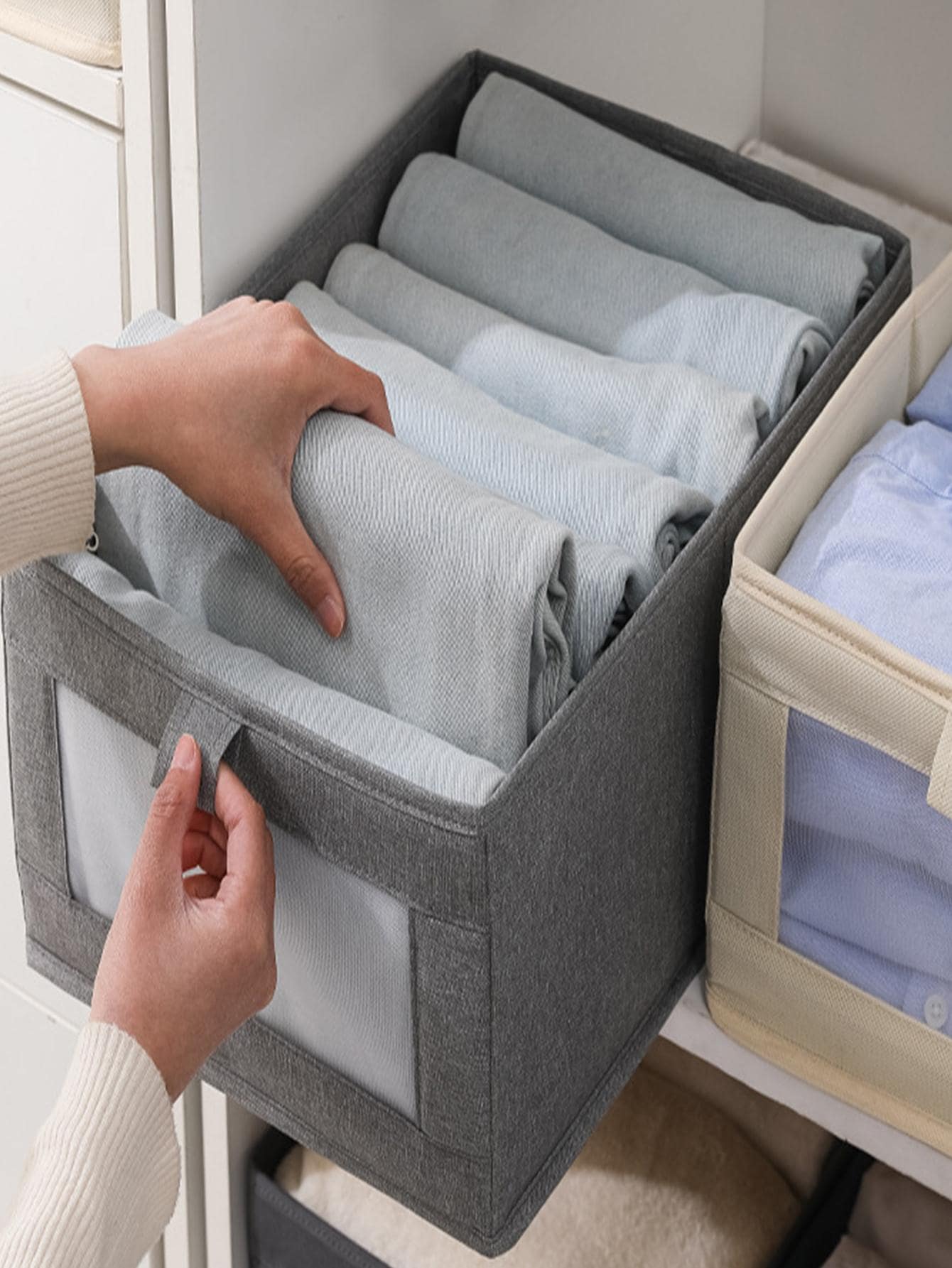 1pc Multi-grid Clothes Storage Box - Grey - View 1