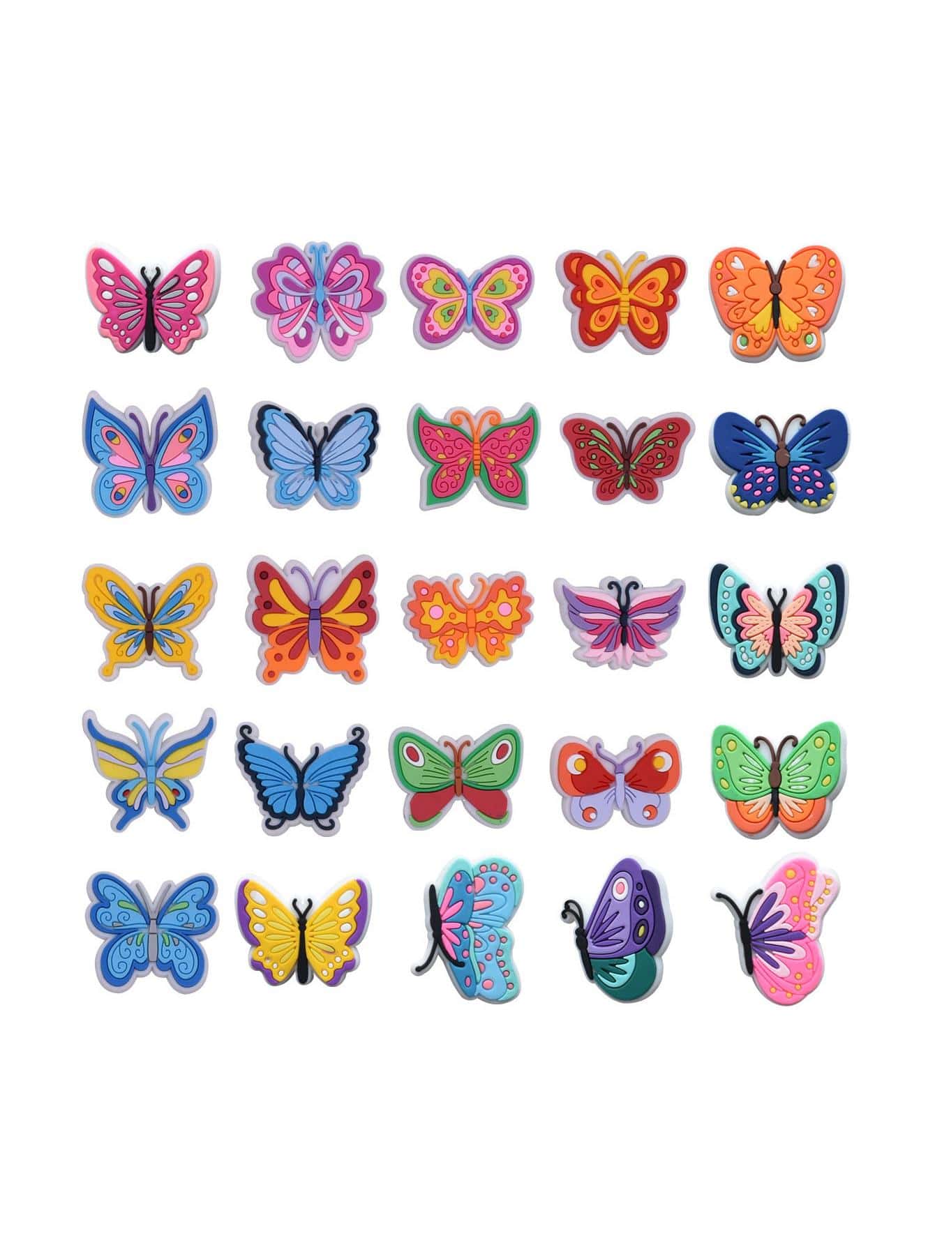 25入組卡通蝴蝶設計鞋PVC可愛鞋飾適用於洞洞鞋 - 彩色 - 查看 1