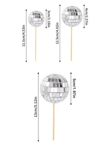 3/5/12/24/36/48 chiếc Đầu bánh nướng xốp hình quả cầu disco trang trí bánh theo phong cách retro thập niên 70 màu bạc cho tiệc sinh nhật chủ đề câu lạc bộ khiêu vũ - Bạc - Xem 3