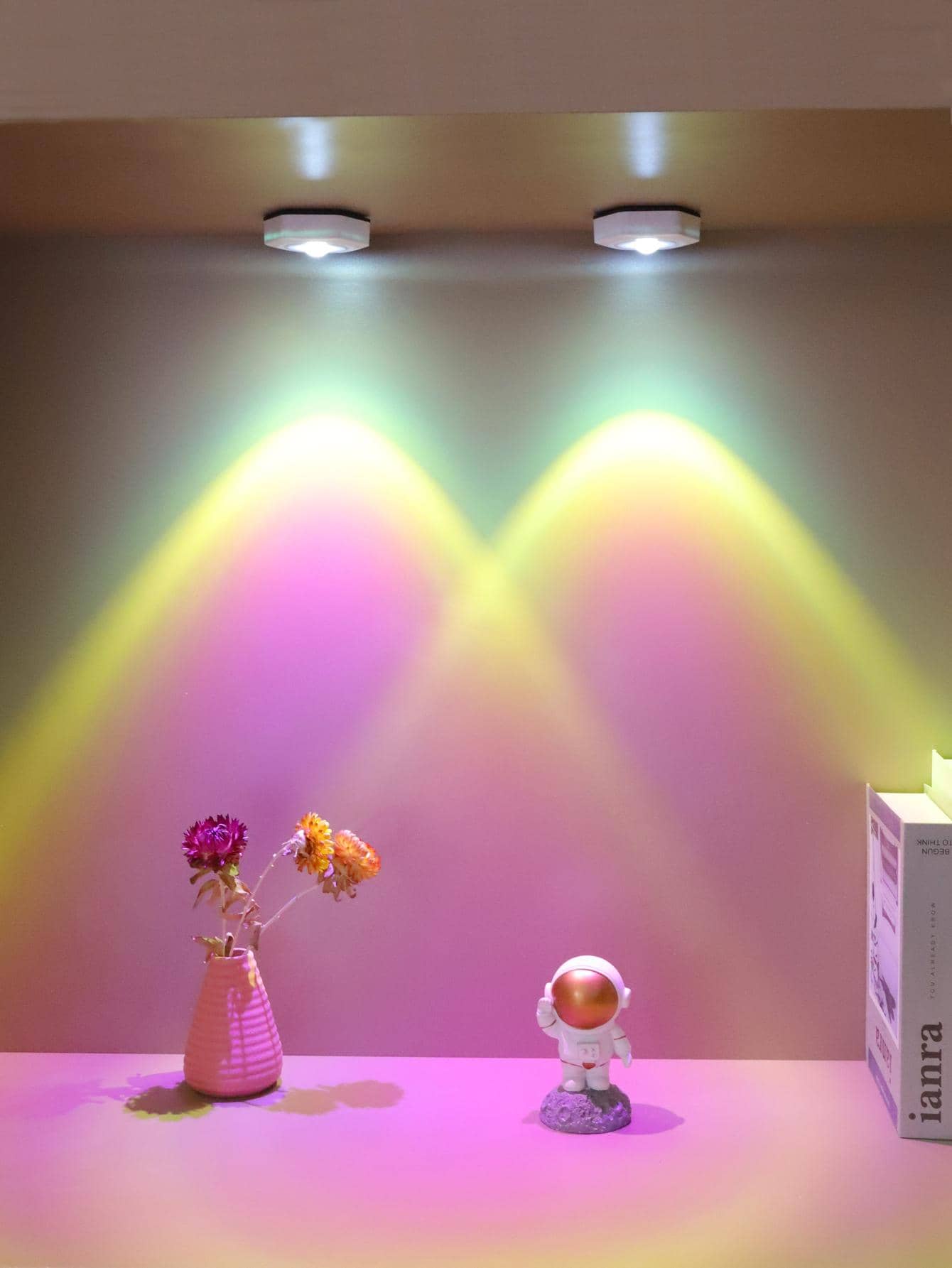 1 件 1-LED 六角形日落橱柜灯，2 种模式照明，小夜灯，装饰灯，橱柜灯，壁灯，日落氛围灯 - 彩色 - 查看 1