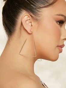 三角形設計圓耳環 - 金黃色 - 查看 4