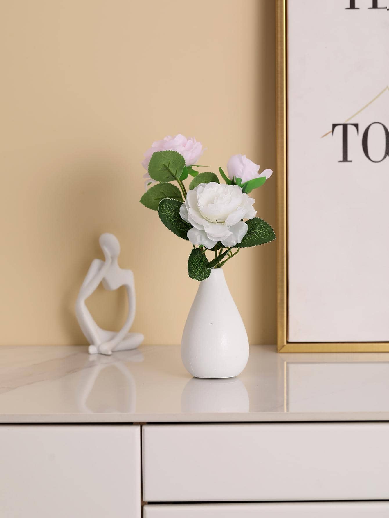 1入組合成樹脂花北歐風素色花瓶裝飾 - 白色 - 查看 1