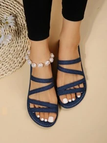 Dép Trượt Thời Trang Cho Nữ, Dép Đế Bằng Nhiều Quai Vải - Màu xanh nhạt - Xem 1