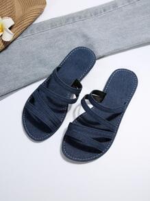 Dép Trượt Thời Trang Cho Nữ, Dép Đế Bằng Nhiều Quai Vải - Màu xanh nhạt - Xem 5