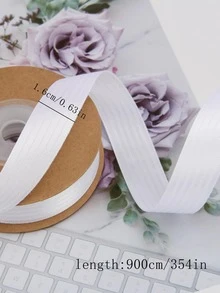 1卷素色禮品包裝絲帶，派對用極簡主義滌綸長絲絲帶 - 白色 - 查看 2