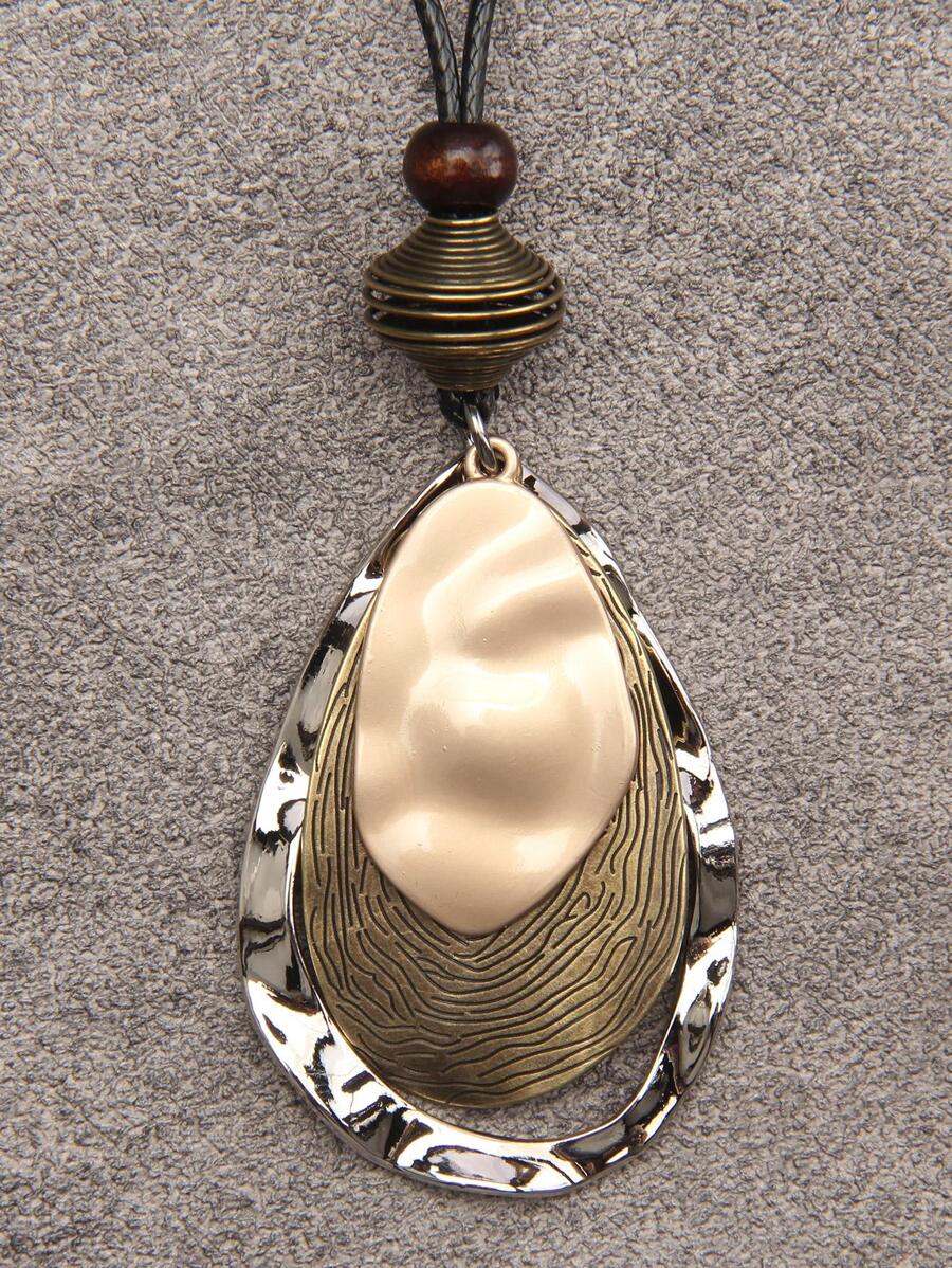 1 件不对称多层金属水滴吊坠长项链，时尚情侣珠宝，情人节礼物，妈妈，母亲，母亲节，礼物 - 彩色 - 查看 1