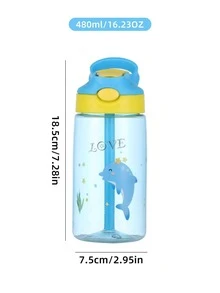 1 Chai Nước Bằng Nhựa, Bình Tập Uống Họa Tiết Động Vật Hoạt Hình Cho Gia Đình Và Ngoài Trời, Quà Tặng Cho Bạn Bè, Trở Lại Đồ Dùng Học Tập - Màu xanh lam - Xem 2