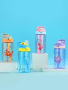 1 Chai Nước Bằng Nhựa, Bình Tập Uống Họa Tiết Động Vật Hoạt Hình Cho Gia Đình Và Ngoài Trời, Quà Tặng Cho Bạn Bè, Trở Lại Đồ Dùng Học Tập - Màu xanh lam - Xem 4