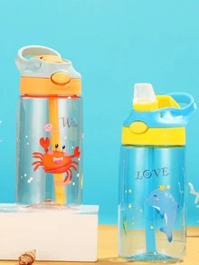 1 Chai Nước Bằng Nhựa, Bình Tập Uống Họa Tiết Động Vật Hoạt Hình Cho Gia Đình Và Ngoài Trời, Quà Tặng Cho Bạn Bè, Trở Lại Đồ Dùng Học Tập - Màu xanh lam - Xem 3