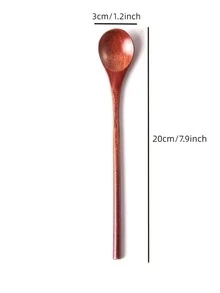 10pcs/set Random Color Wooden Spoon, Minimalist Long Handle Stirring Spoon For Home - Brown - View 4