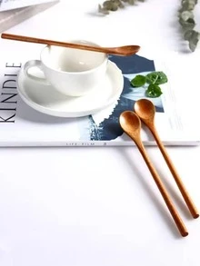 10pcs/set Random Color Wooden Spoon, Minimalist Long Handle Stirring Spoon For Home - Brown - View 6