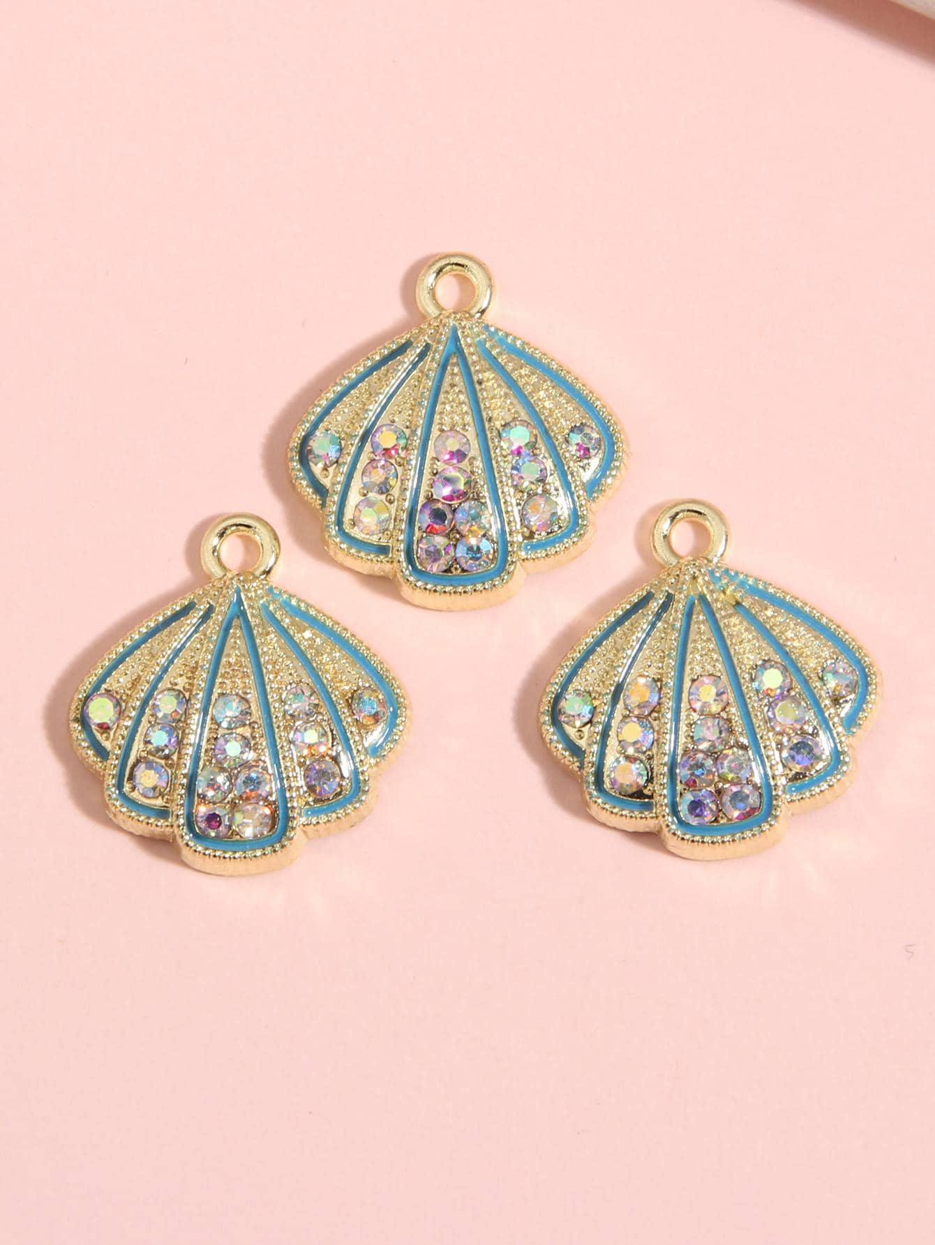 5 piezas/set atractivo con diseño de diamante de imitación con diseño de concha Colgante DIY para DIY Collar Pulsera Fabricación de joyas