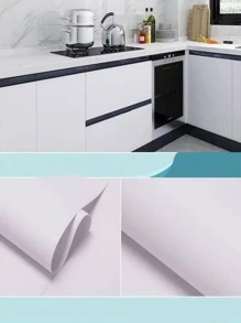 1pc Solid Color Wall Paper, Modern PVC Waterproof Wall Tile Sticker For Home - White - View 2