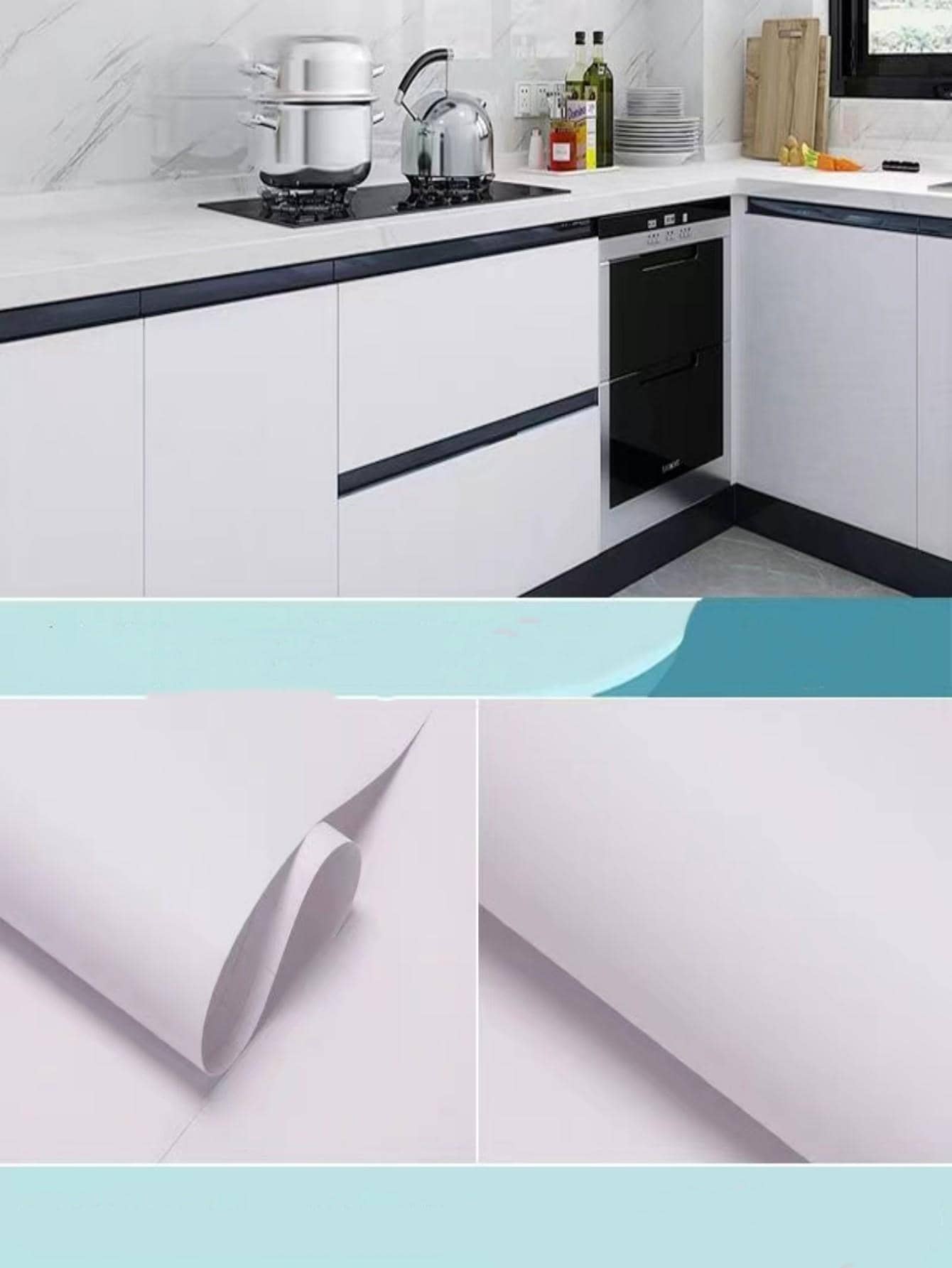 1pc Solid Color Wall Paper, Modern PVC Waterproof Wall Tile Sticker For Home