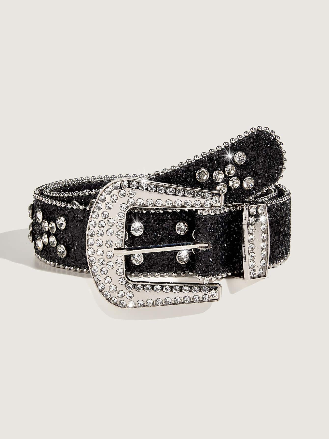 Rhinestone trang trí thắt lưng khóa địa lý - màu đen - Xem 1