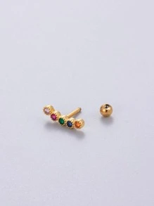 1入組時尚彩色水鑽裝飾耳釘適合女士日常裝飾通勤 - 金黃色 - 查看 2