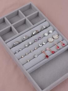 1pc Simple Grey Multi-Grid Rectangle Jewelry Packaging Box For Earrings Necklace Bracelet Jewelry Organization - Grey - View 7