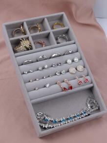 1pc Simple Grey Multi-Grid Rectangle Jewelry Packaging Box For Earrings Necklace Bracelet Jewelry Organization - Grey - View 4