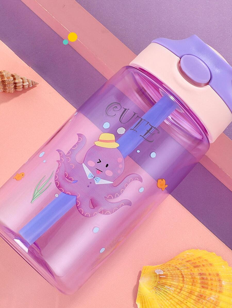 1 Chai Nước Bằng Nhựa, Bình Tập Uống Họa Tiết Động Vật Hoạt Hình Cho Gia Đình Và Ngoài Trời, Quà Tặng Cho Bạn Bè, Trở Lại Đồ Dùng Học Tập - Màu tím - Xem 1