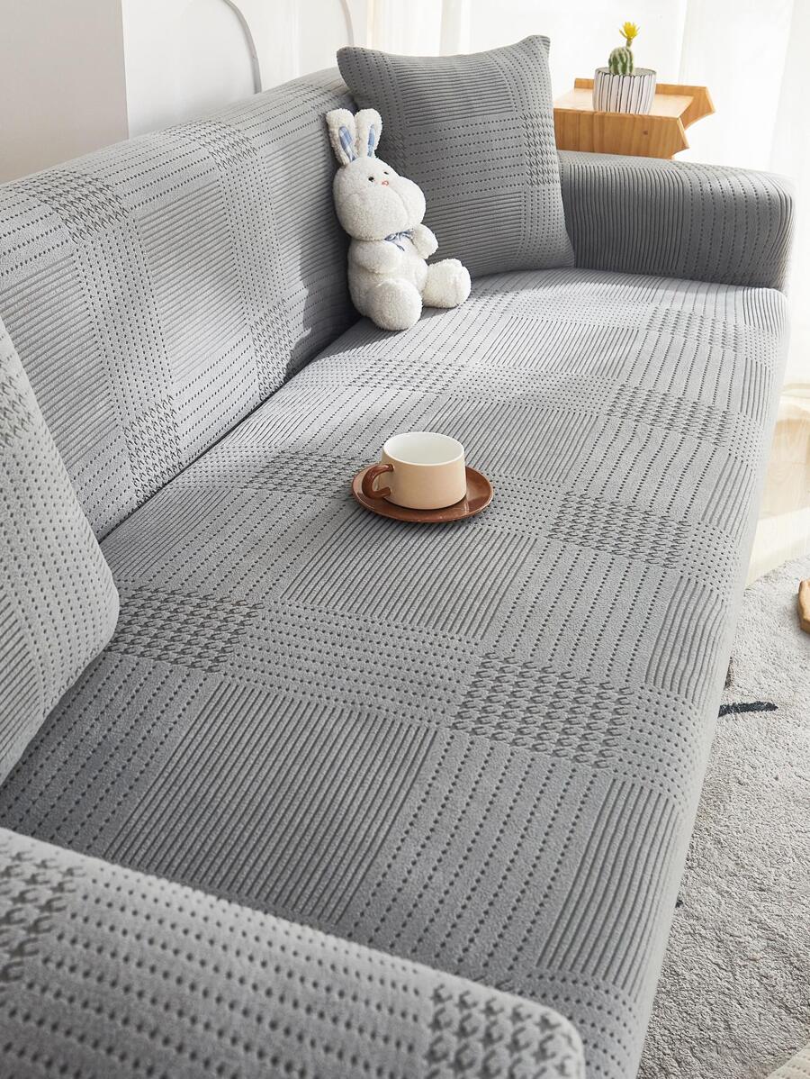 1入組幾何設計沙發套無填充物，家用防水滌綸彈力沙發套 - 深灰色 - 查看 1