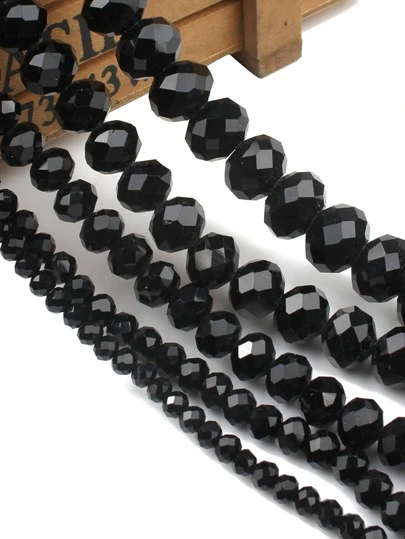 串 3/4/6/8 毫米刻面黑色玻璃奧地利水晶珠 Rondelle 寬鬆間隔珠適合珠寶製作 DIY 手鍊項鍊耳環袋設計