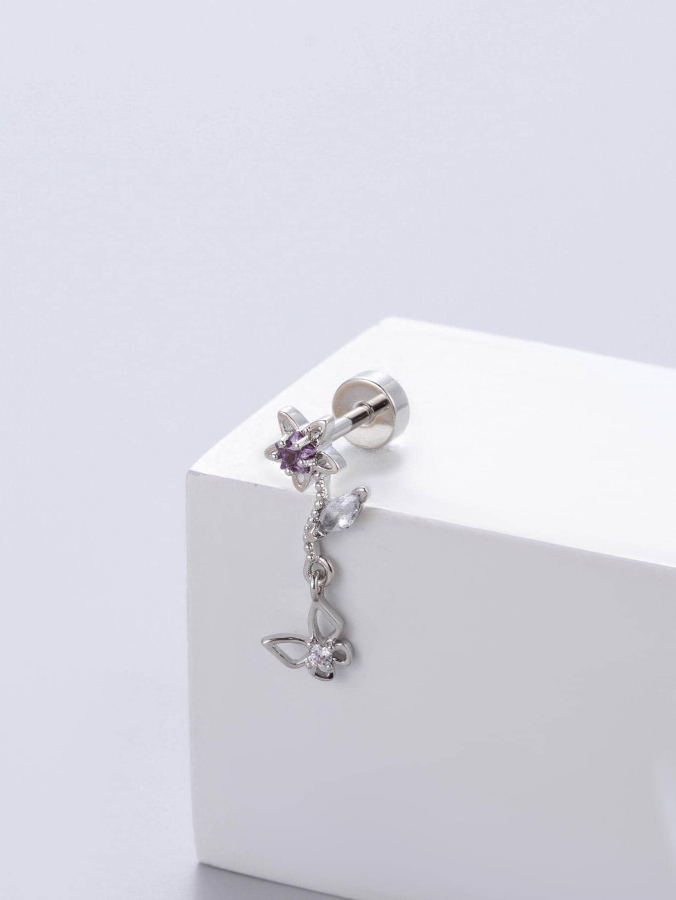 1 bông tai thời trang bằng thép không gỉ hình bướm quyến rũ cho phụ nữ cho cuộc sống hàng ngày - Bạc - Xem 1