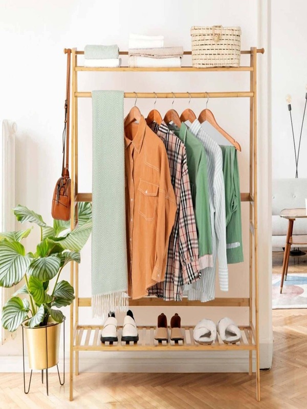 Bamboo Garment Rack Hanging Rack, Heavy Duty Clothing Rack Minimalism ...