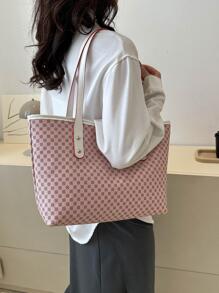Bolso de mujeres de gran capacidad tote ligero de moda hombro portátil simple para el trabajo - Rosa - Ver 2