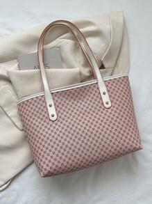 Bolso de mujeres de gran capacidad tote ligero de moda hombro portátil simple para el trabajo - Rosa - Ver 3