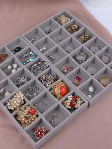 18格雪紡珠寶托盤珠寶盒展示架,適用於戒指、耳環、耳釘等 - 灰色 - 查看 2