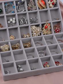 18格雪紡珠寶托盤珠寶盒展示架,適用於戒指、耳環、耳釘等 - 灰色 - 查看 5