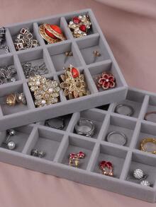 18格雪紡珠寶托盤珠寶盒展示架,適用於戒指、耳環、耳釘等 - 灰色 - 查看 4