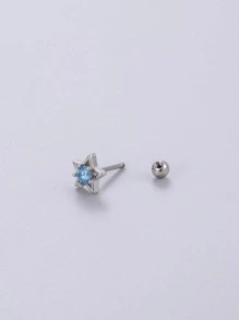 1入組時尚藍色方晶鋯石星星耳釘適合女士日常裝飾 - 銀色 - 查看 2