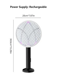 1pc New Household Electric Mosquito Swatter USB Lithium Battery Rechargeable Multifunctional Powerful - Black and White - View 4
