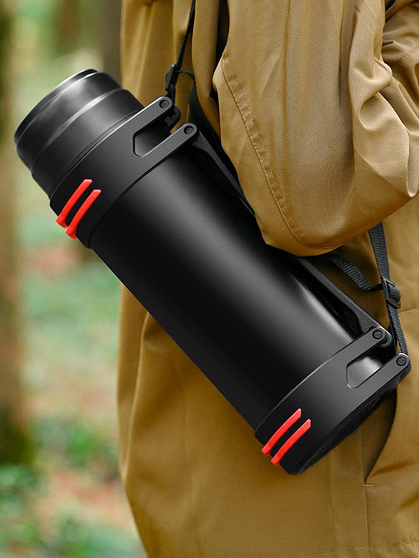 1入組不銹鋼真空保溫瓶/旅行杯，大容量，適合戶外、汽車、旅行 - 黑色 - 查看 1