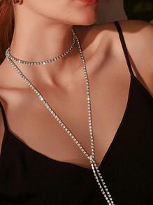 Vòng cổ nhiều lớp trang trí bằng đá rhinestone - Bạc - Xem 3