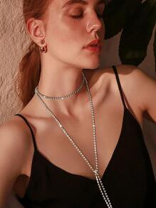 Vòng cổ nhiều lớp trang trí bằng đá rhinestone - Bạc - Xem 2