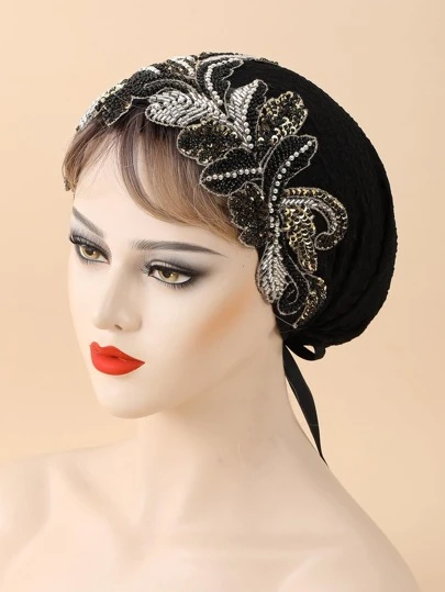 1 件装女士珠饰和树叶装饰休闲头巾适合日常生活发帽头巾情人节
