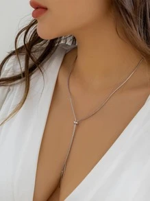 極簡風格Y字項鍊 - 銀色 - 查看 2