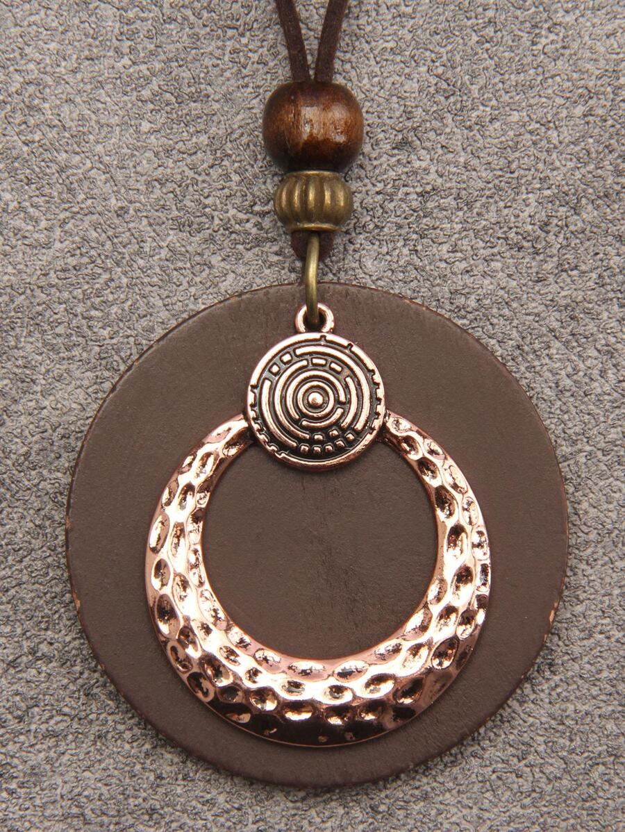 1 Vòng Cổ Mặt Dây Chuyền Hình Học Bằng Gỗ Thời Trang Cho Phụ Nữ Cho Cuộc Sống Hàng Ngày - màu nâu - Xem 1