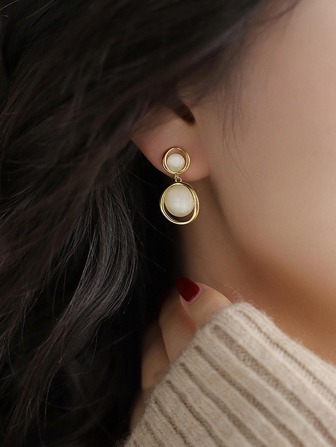 1pair Lightweight Luxury Retro Hong Kong Style Japanese-style Cat's Eye Earrings, Clip-on For Non-pierced Ears Women's Accessories