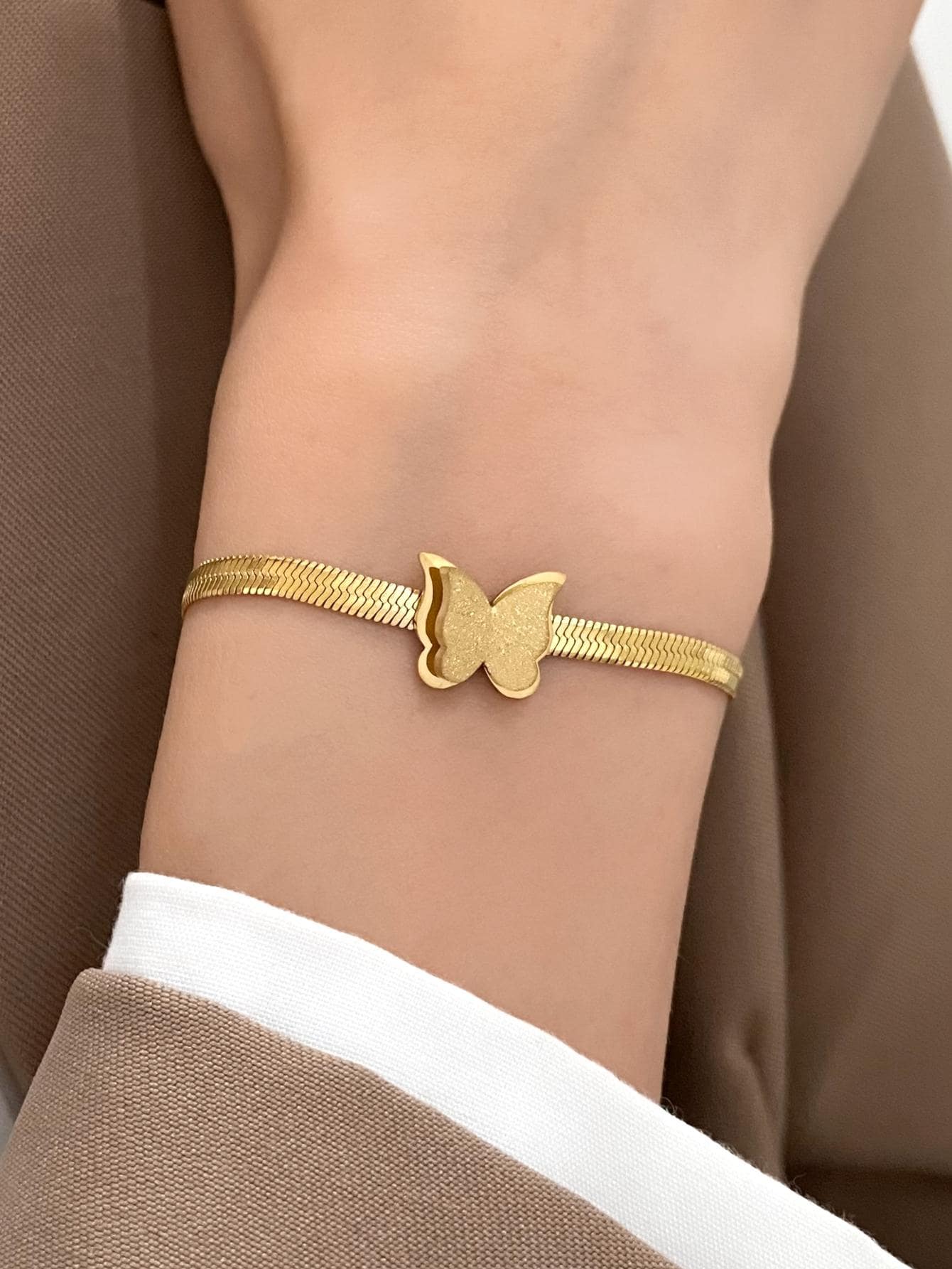 Elegant Stainless Steel Double-Layer Butterfly Bracelet, Minimalist Versatile Jewelry Accessory For Women, Suitable For Daily Wear And Parties, A Great Gift For Friends