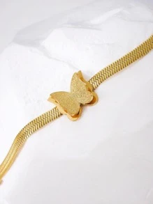 Elegant Stainless Steel Double-Layer Butterfly Bracelet, Minimalist Versatile Jewelry Accessory For Women, Suitable For Daily Wear And Parties, A Great Gift For Friends - Yellow Gold - View 7