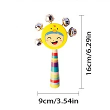 1入組隨機木製撥浪鼓，可愛卡通人物圖形鈴鐺裝飾兒童敲擊樂器 - 彩色 - 查看 9