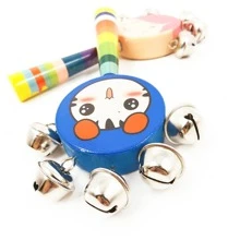 1入組隨機木製撥浪鼓，可愛卡通人物圖形鈴鐺裝飾兒童敲擊樂器 - 彩色 - 查看 8