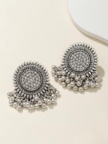 1pair Exaggerated Vintage Carved Sunflower Shaped Earrings With Rhinestone Decoration, Bohemian Style For Party And Fashionable Ladies Valentines,Mom,Mother,Mother's Day,Gift