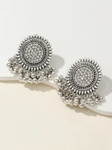 1pair Exaggerated Vintage Carved Sunflower Shaped Earrings With Rhinestone Decoration, Bohemian Style For Party And Fashionable Ladies Valentines,Mom,Mother,Mother's Day,Gift