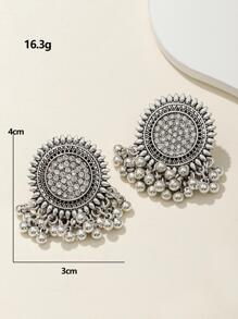 1pair Exaggerated Vintage Carved Sunflower Shaped Earrings With Rhinestone Decoration, Bohemian Style For Party And Fashionable Ladies Valentines,Mom,Mother,Mother's Day,Gift