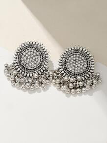 1pair Exaggerated Vintage Carved Sunflower Shaped Earrings With Rhinestone Decoration, Bohemian Style For Party And Fashionable Ladies Valentines,Mom,Mother,Mother's Day,Gift